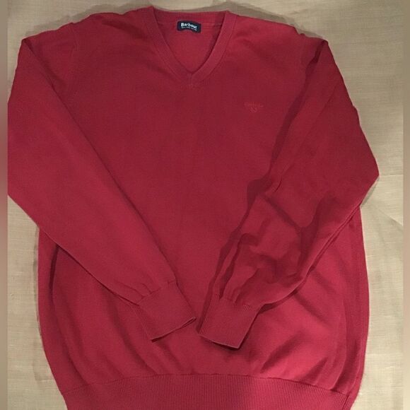 BARBOUR MEN’S 100% PIMA COTTON RED V- NECK SWEATER M - Picture 11 of 11